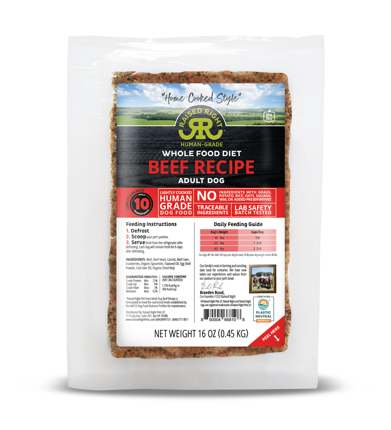 Raised Right Lightly Cooked Beef Frozen Dog Food