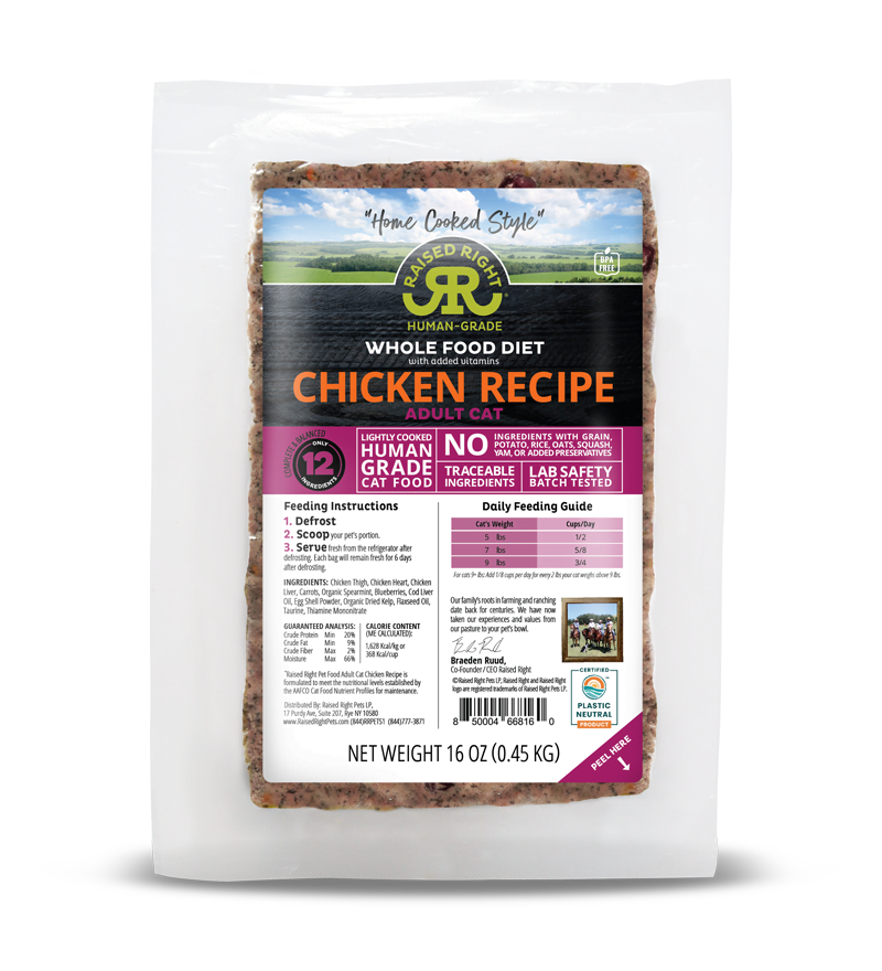 Raised Right Lightly Cooked Chicken Frozen Cat Food