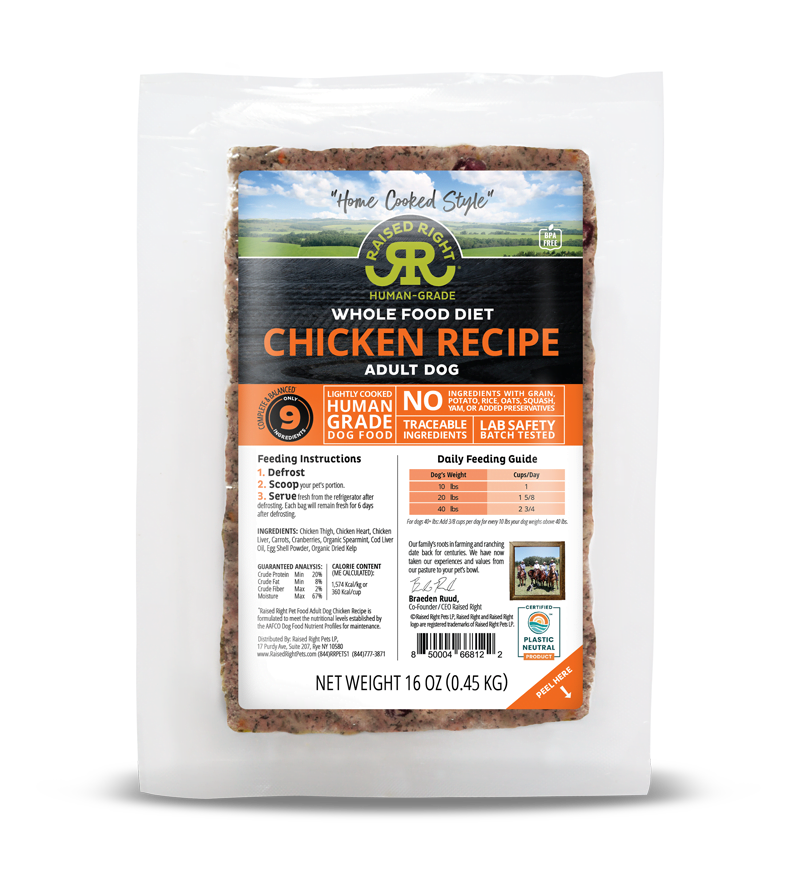 Raised Right Lightly Cooked Chicken Frozen Dog Food