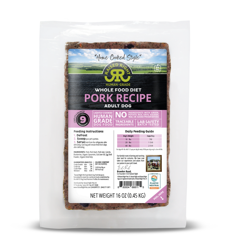 Raised Right Lightly Cooked Pork Frozen Dog Food