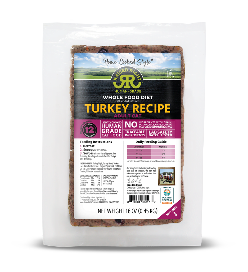 Raised Right Lightly Cooked Turkey Frozen Cat Food