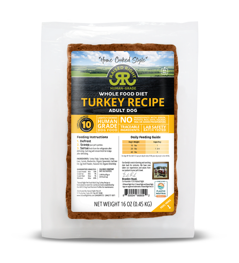 Raised Right Lightly Cooked Turkey Frozen Dog Food