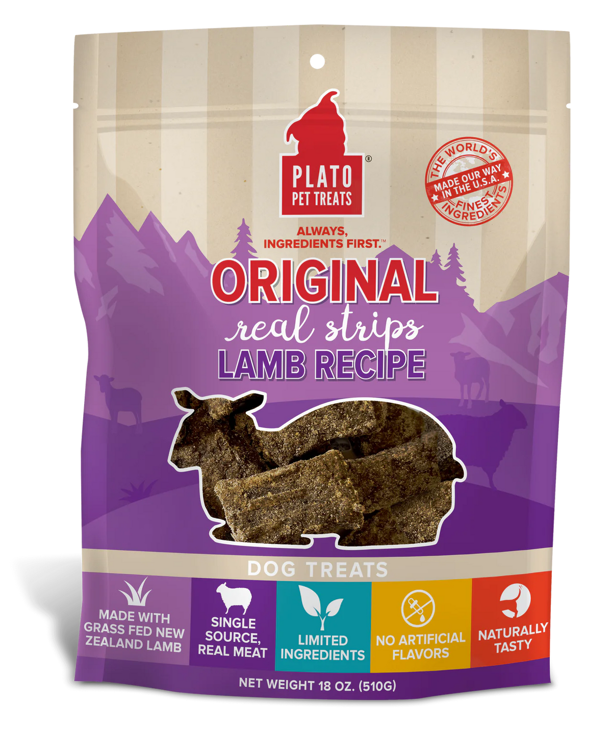 Plato Pet Treats Original Real Strips Lamb Recipe for Dogs