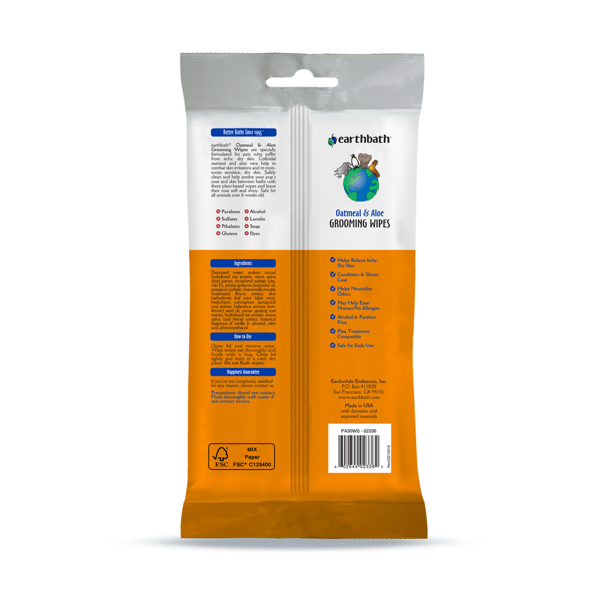 Earthbath Dog Oatmeal & Aloe Grooming Wipes Vanilla & Almond