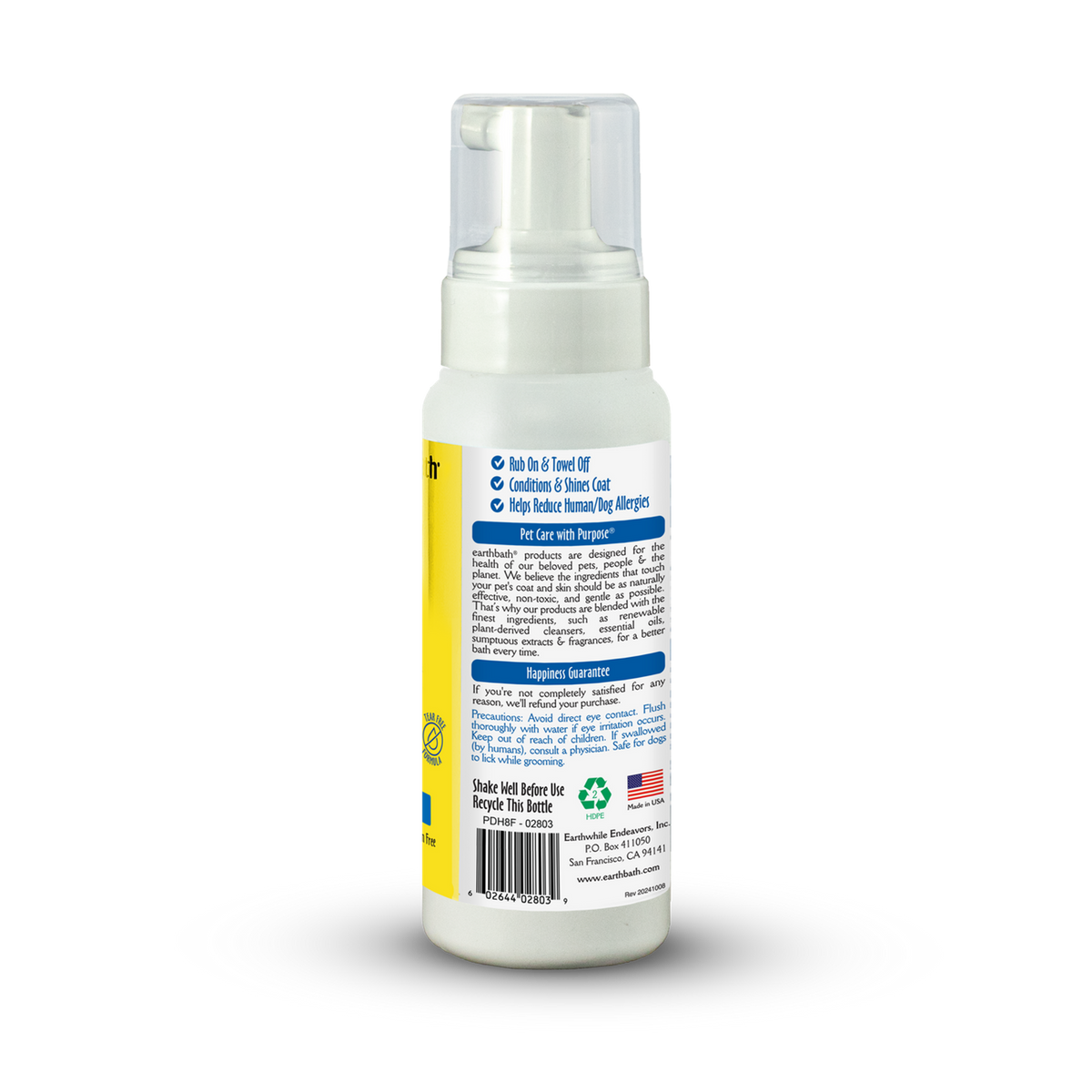 Earthbath Dog Waterless Grooming Foam Hypoallergenic & Frangrance Free