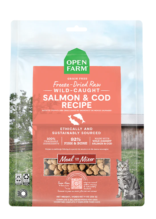 Open Farm Freeze-Dried Raw Wild Caught Salmon &amp; Cod Meal or Mixer Cat Food