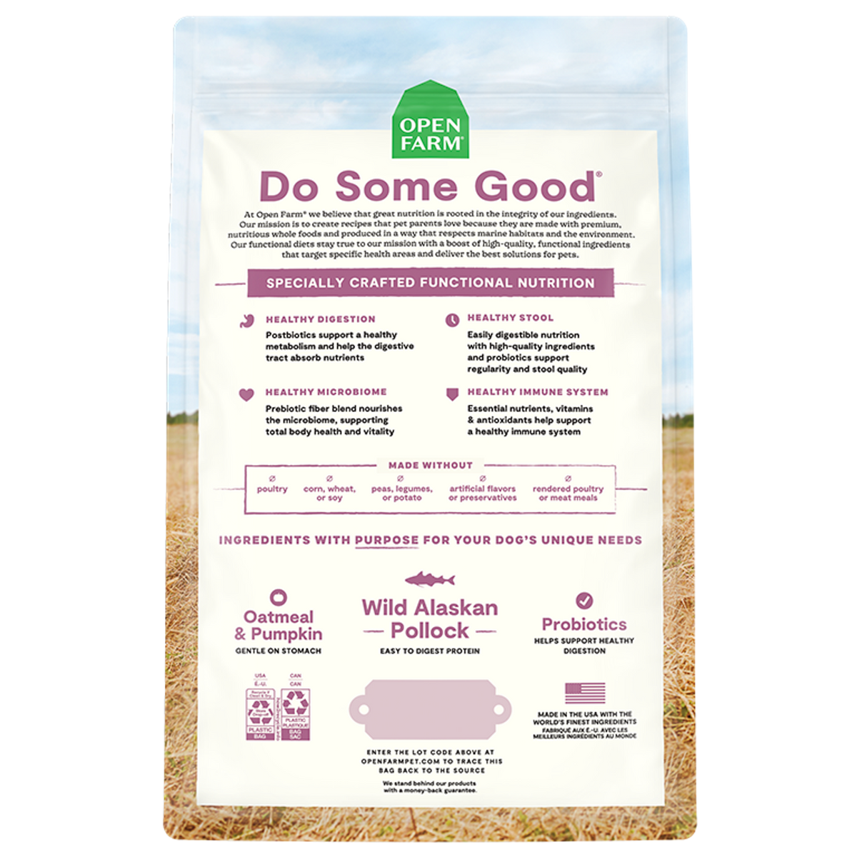 Open Farm Digestive Health Wild Alaskan Pollock &amp; Oatmeal Dog Food