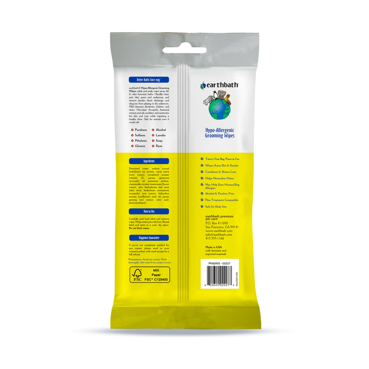 Earthbath Pet Hypoallergenic Grooming Wipes Fragrance Free