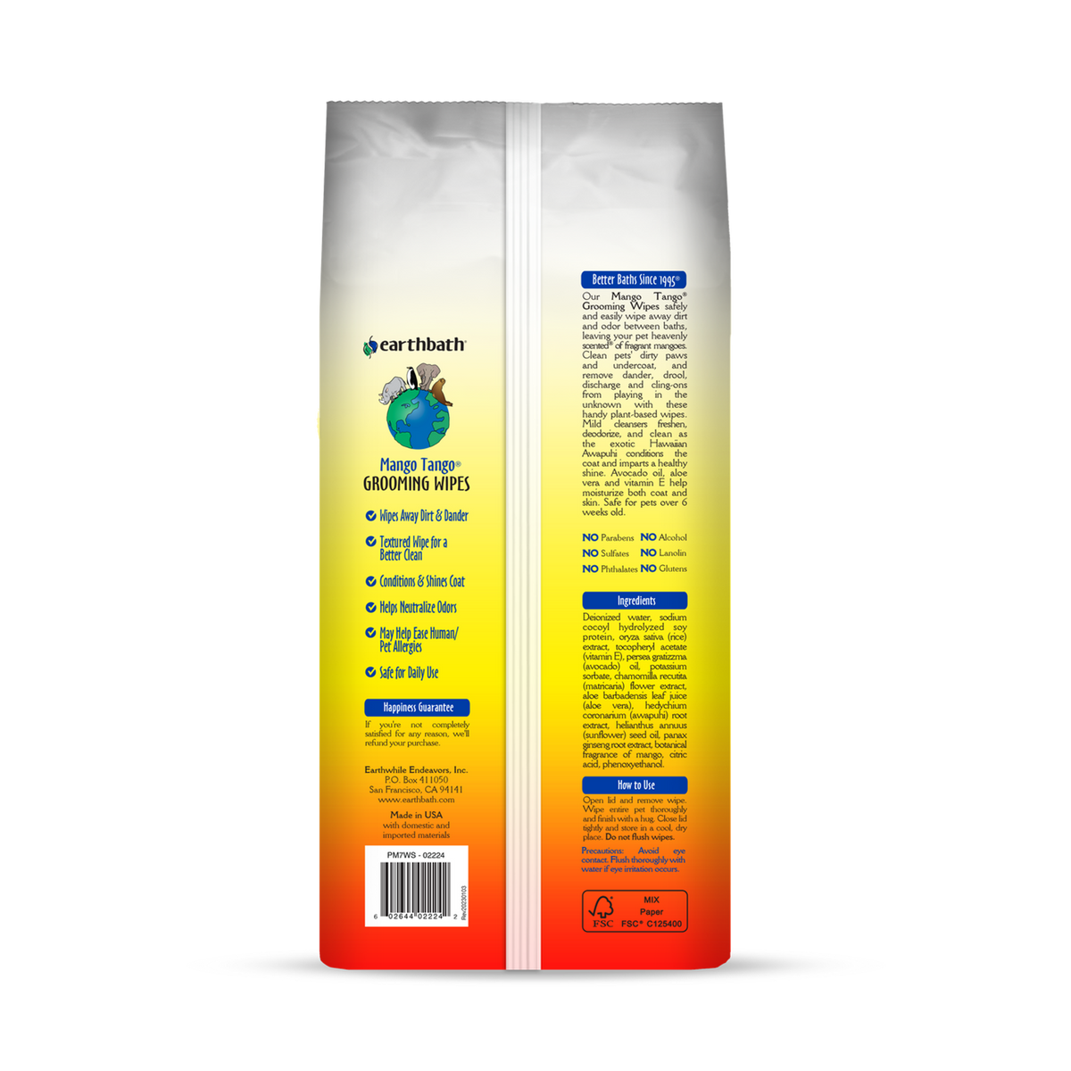 Earthbath Pet Grooming Wipes Mango Tango