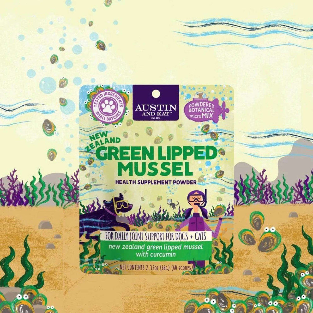 Austin and Kat Green Lipped Mussel with Turmeric Powder for Dogs &amp; Cats