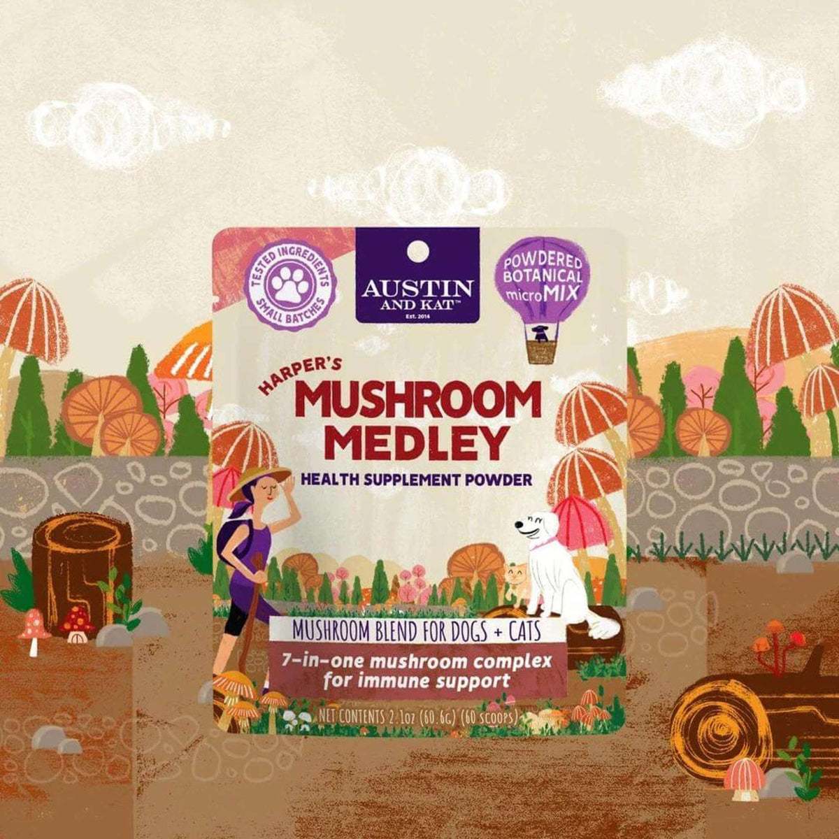 Austin and Kat Mushroom Medley Immunity Powder for Dogs &amp; Cats