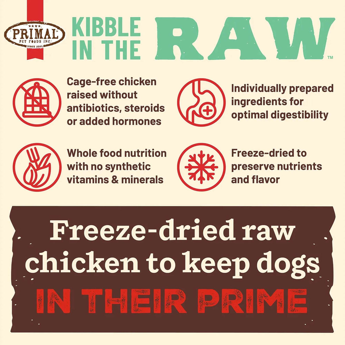 Primal Kibble in the Raw Freeze-Dried Raw Chicken Dog Food