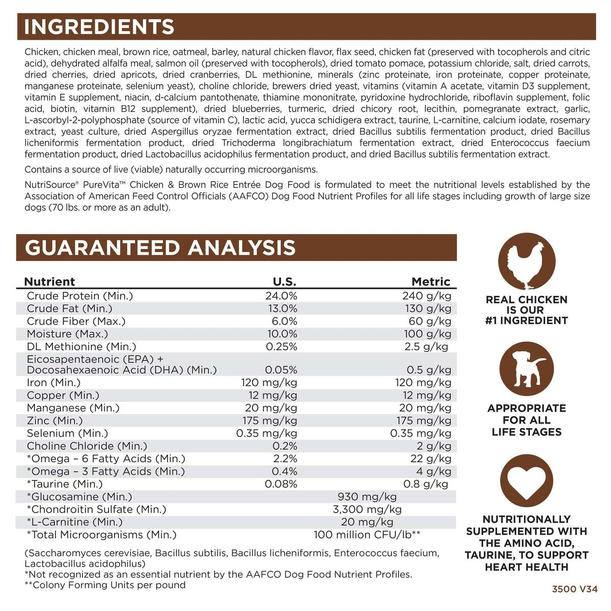 NutriSource PureVita Grain Free Chicken &amp; Brown Rice Dog Food