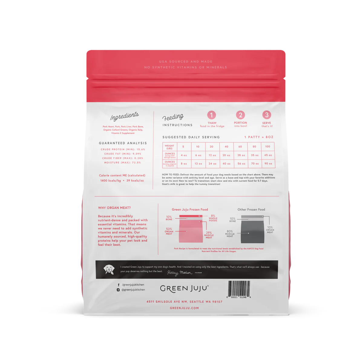 Green Juju Pork Recipe Frozen Raw Dog Food