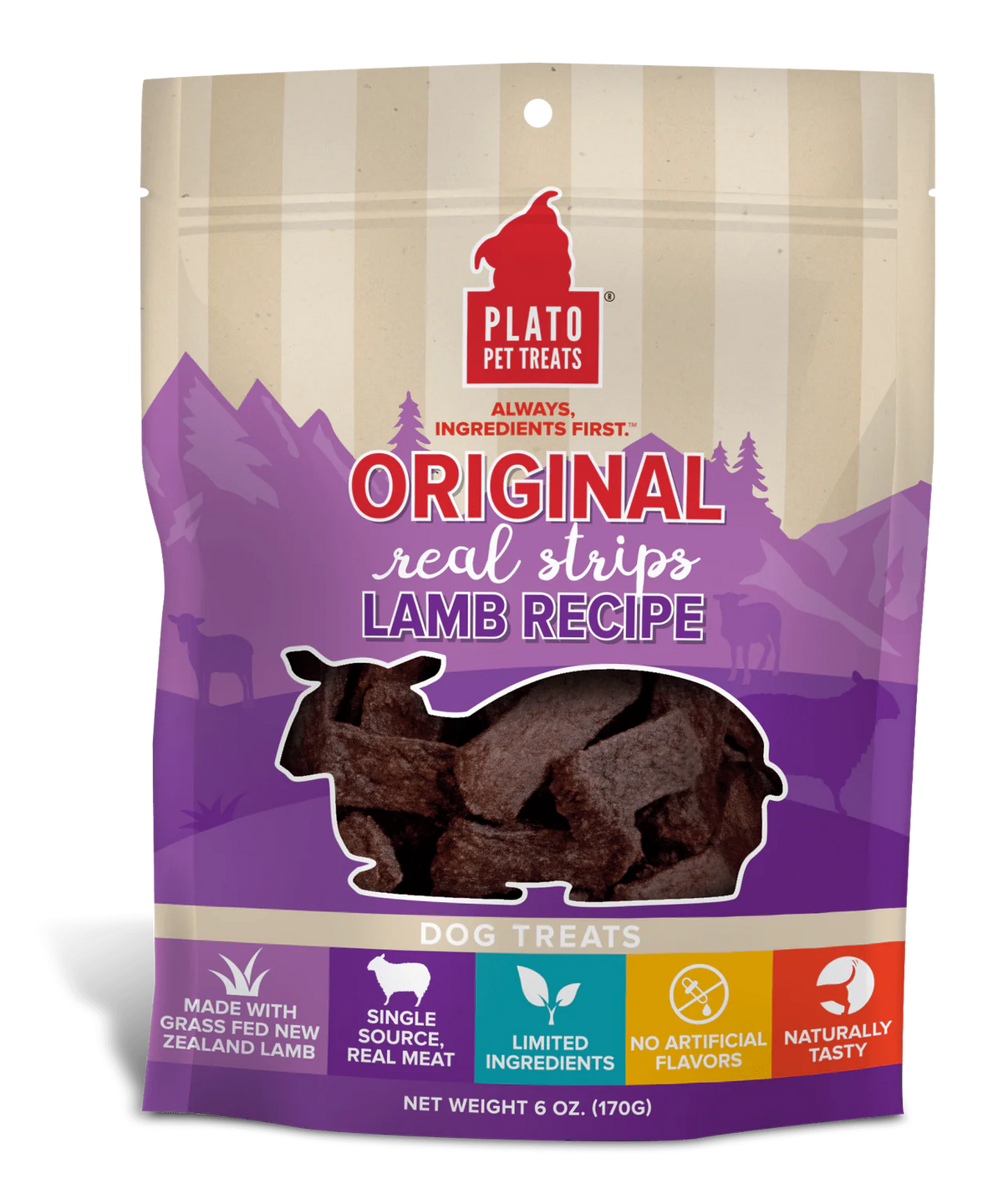Plato Pet Treats Original Real Strips Lamb Recipe for Dogs