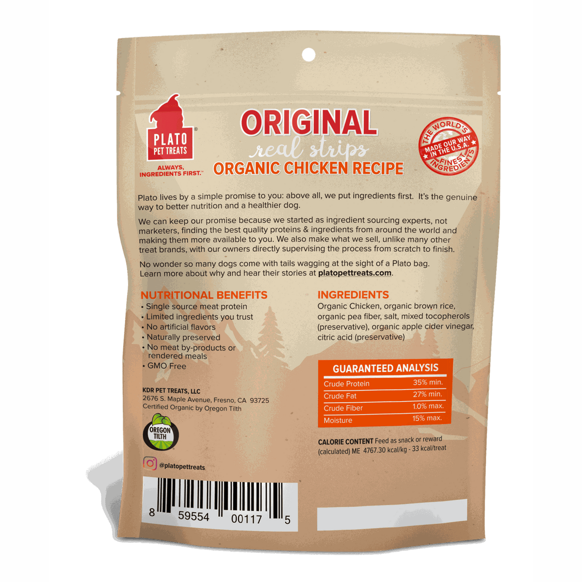 Plato Pet Treats Original Real Strips Organic Chicken for Dogs