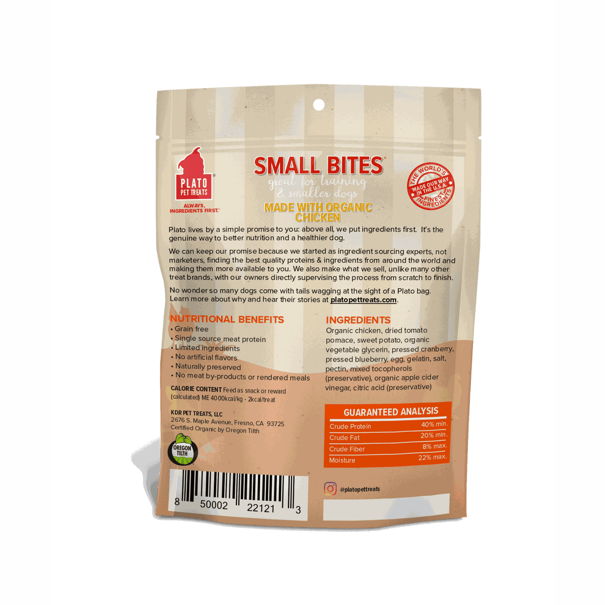 Plato Pet Treats Small Bites Organic Chicken for Dogs