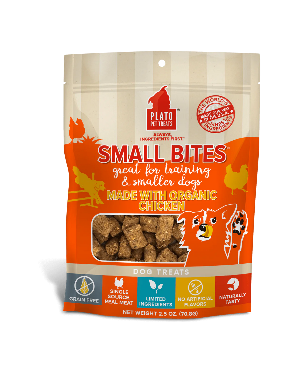 Plato Pet Treats Small Bites Organic Chicken for Dogs