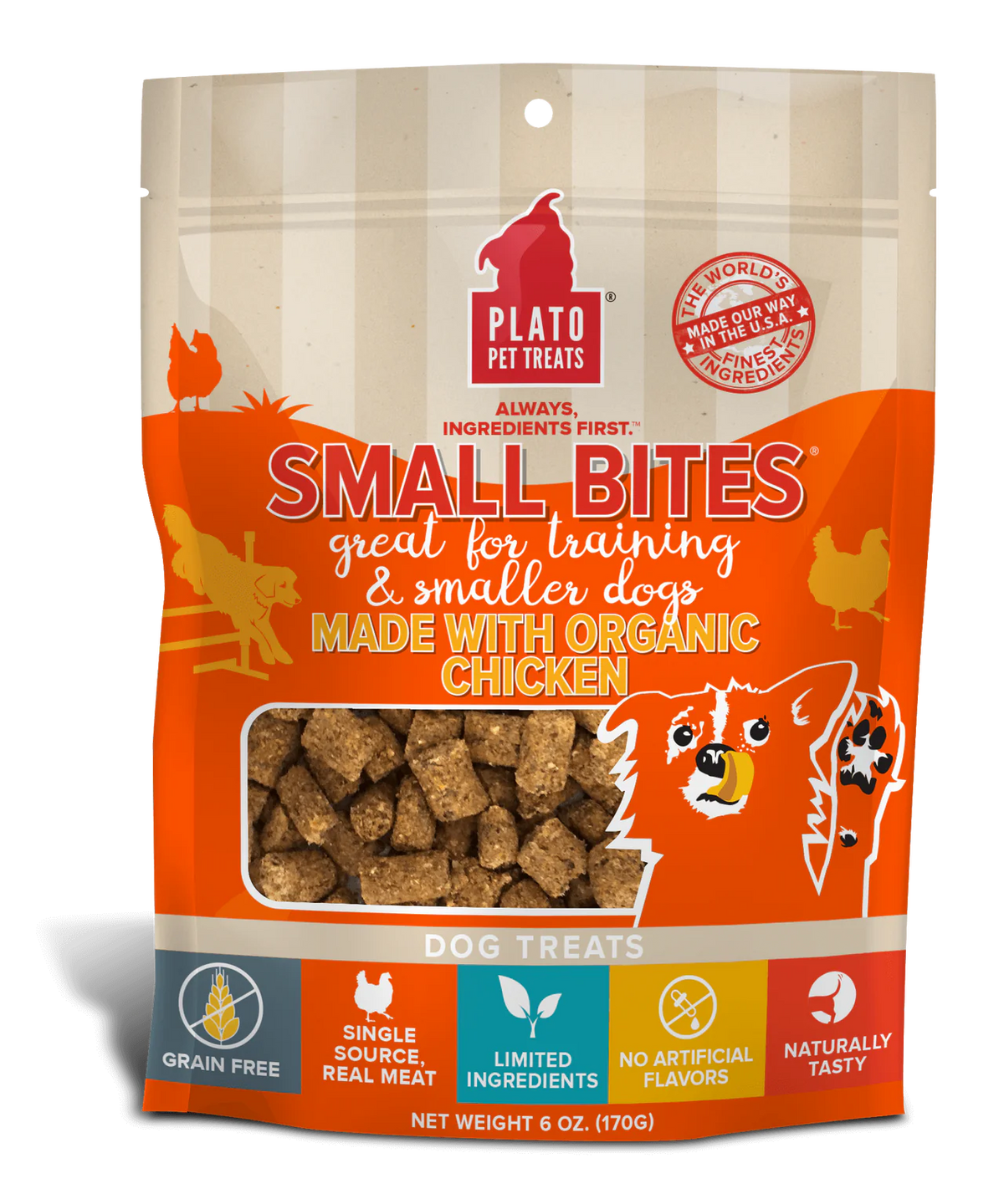 Plato Pet Treats Small Bites Organic Chicken for Dogs