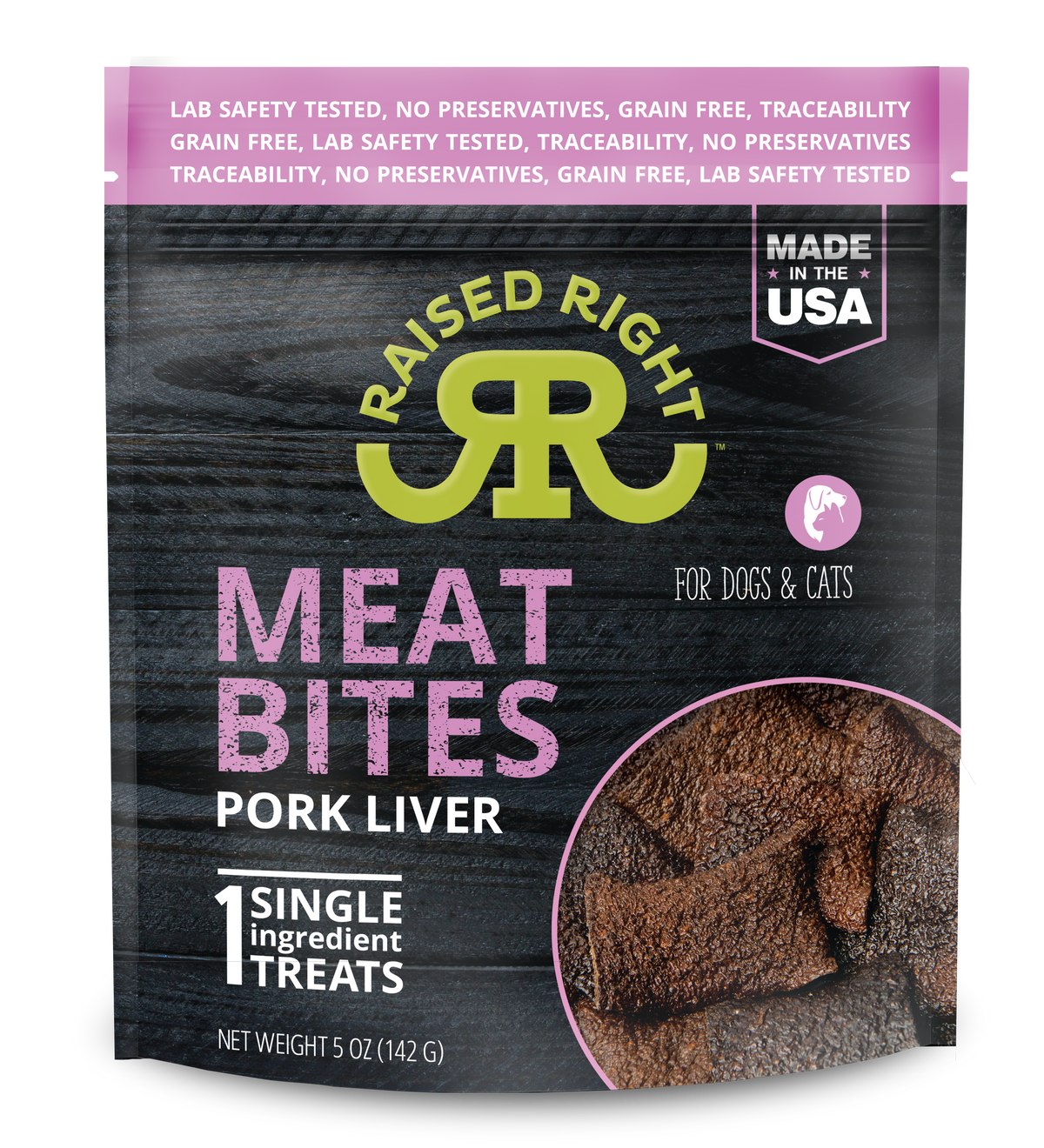 Raised Right Meat Bites Pork Liver Dog &amp; Cat Treats