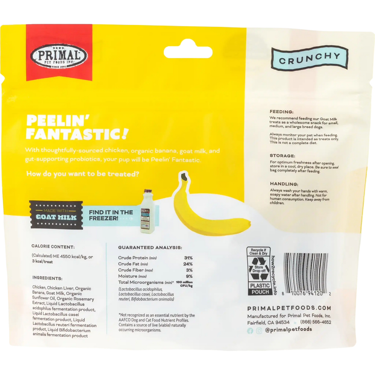 Primal Peelin&#39; Fantastic! Freeze-Dried Chicken, Banana &amp; Goat Milk Dog Treats