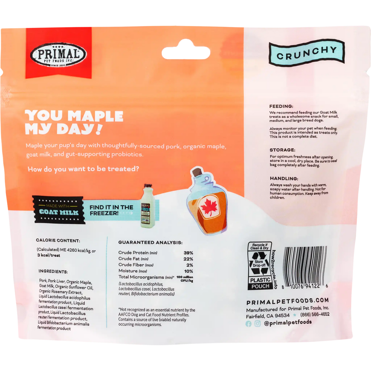 Primal You Maple My Day! Freeze-Dried Pork, Maple &amp; Goat Milk Dog Treats