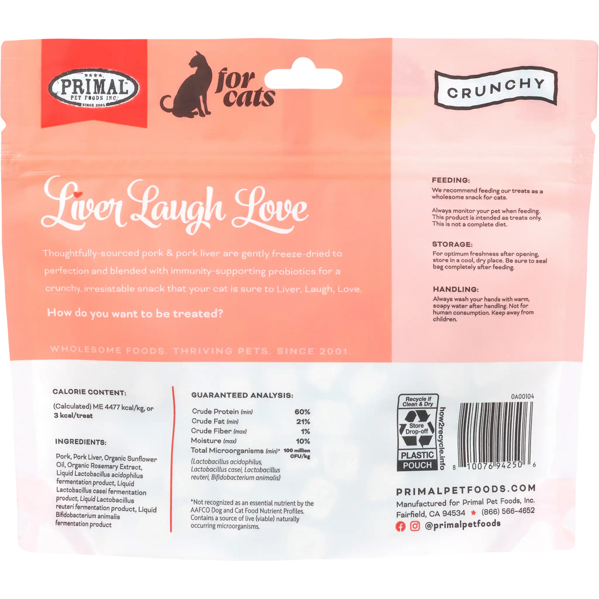 Primal Liver Laugh Love Freeze-Dried Pork Cat Treats