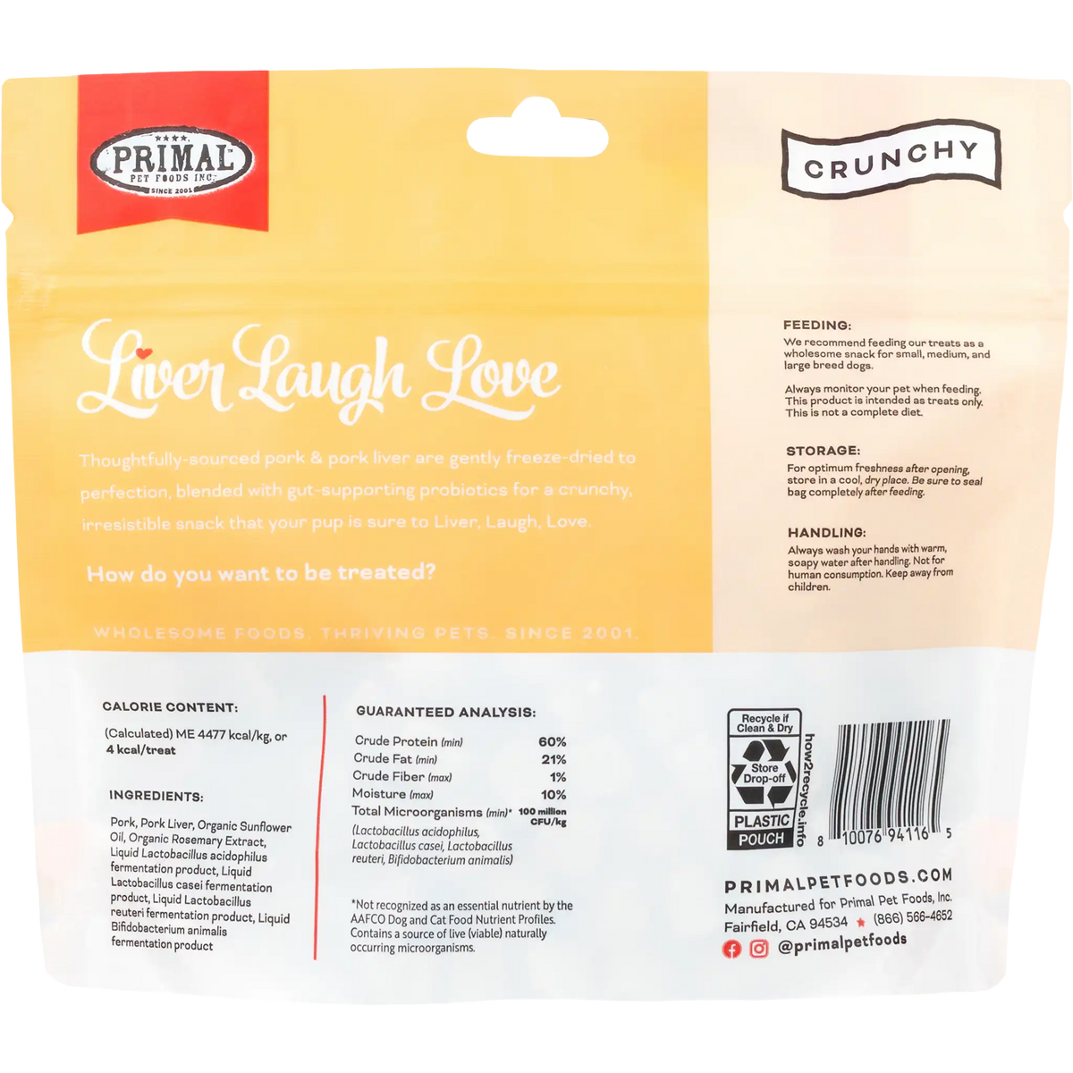Primal Liver Laugh Love Freeze-Dried Pork Dog Treats