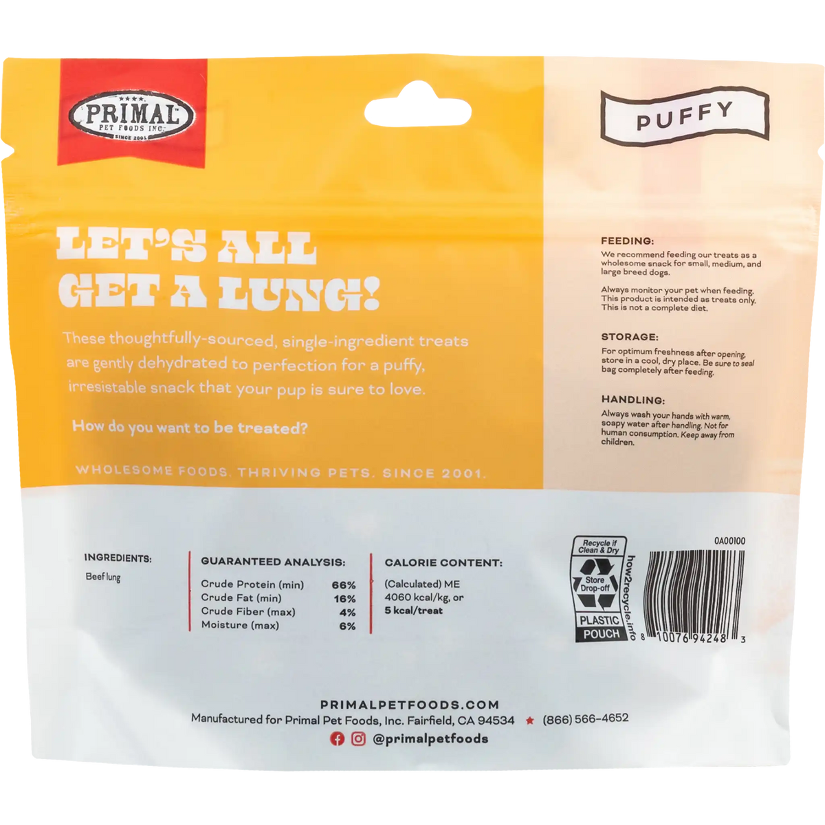 Primal Let&#39;s All Get a Lung! Beef Lung Cube Dog Treats