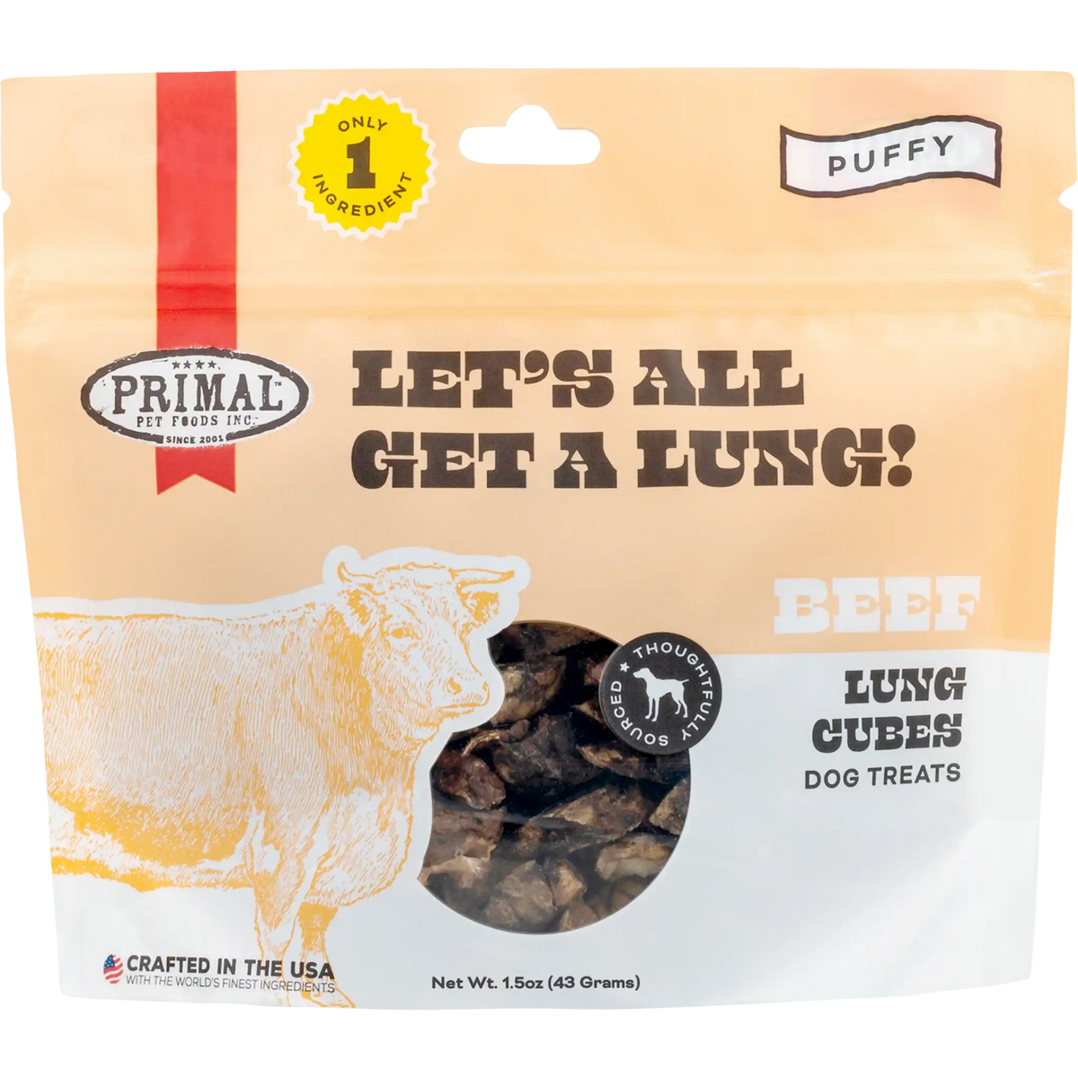 Primal Let&#39;s All Get a Lung! Beef Lung Cube Dog Treats