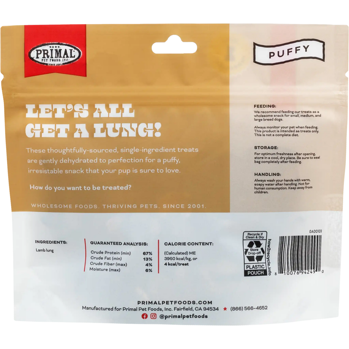 Primal Let&#39;s All Get a Lung! Lamb Lung Cube Dog Treats