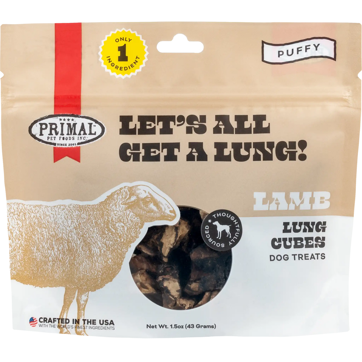 Primal Let&#39;s All Get a Lung! Lamb Lung Cube Dog Treats