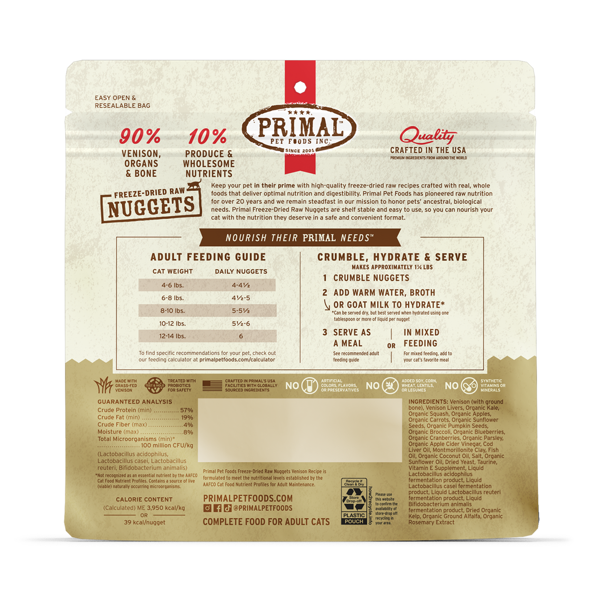 Primal Freeze-Dried Raw Nuggets Venison Cat Food