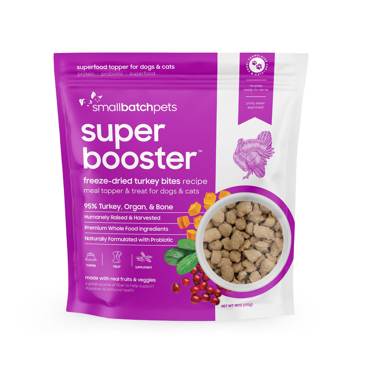 Small Batch Freeze-Dried Super Booster Turkey Dog &amp; Cat Treats or Meal Topper