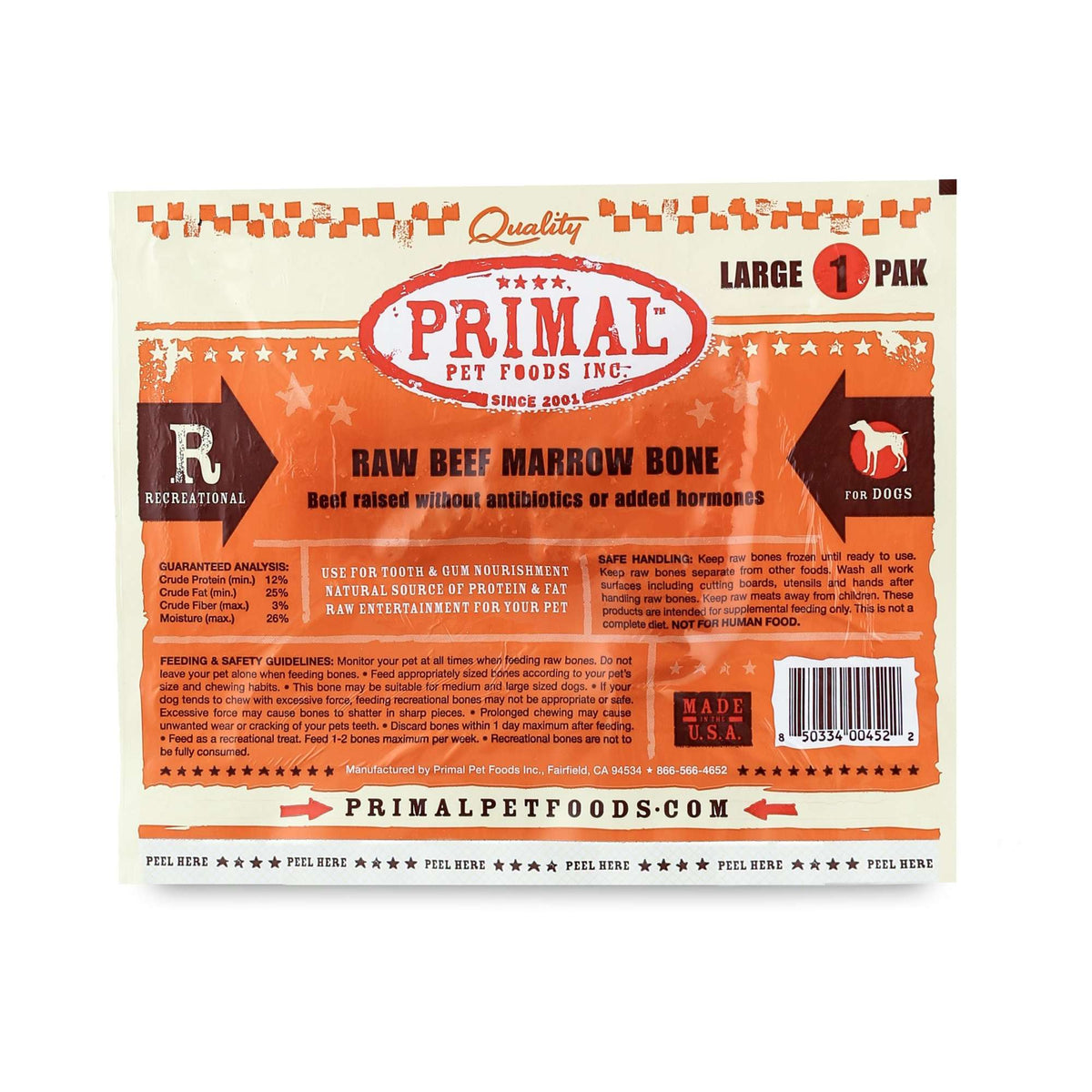 Primal Frozen Beef Bone Marrow Raw Dog Chew