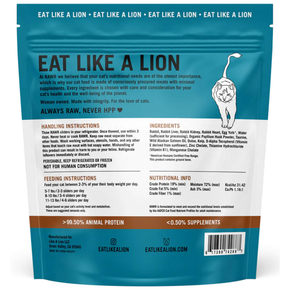 Rawr Bone-In Rabbit Eats Frozen Sliders Raw Cat Food