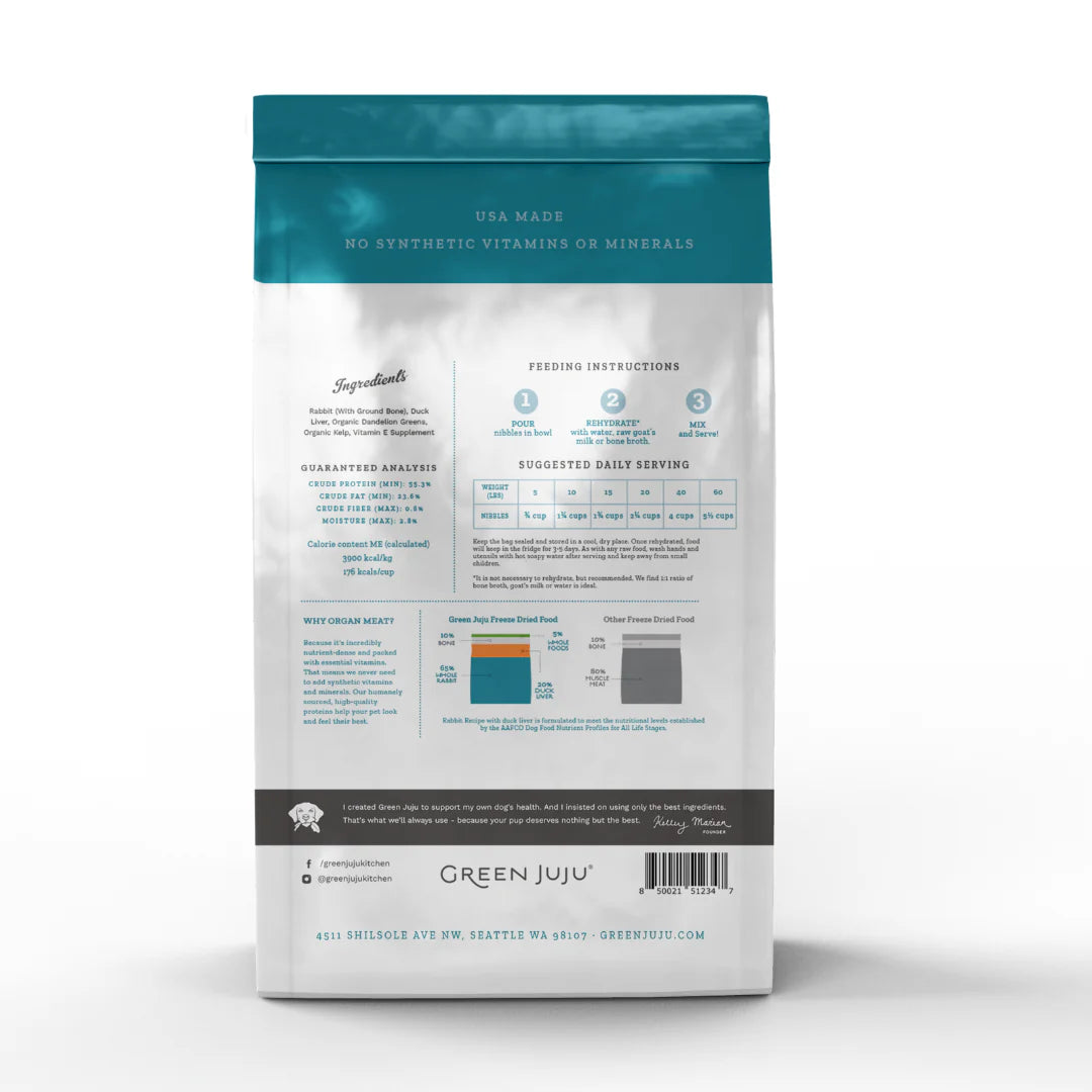 Green Juju Freeze-Dried Raw Rabbit with Duck Liver Dog Food
