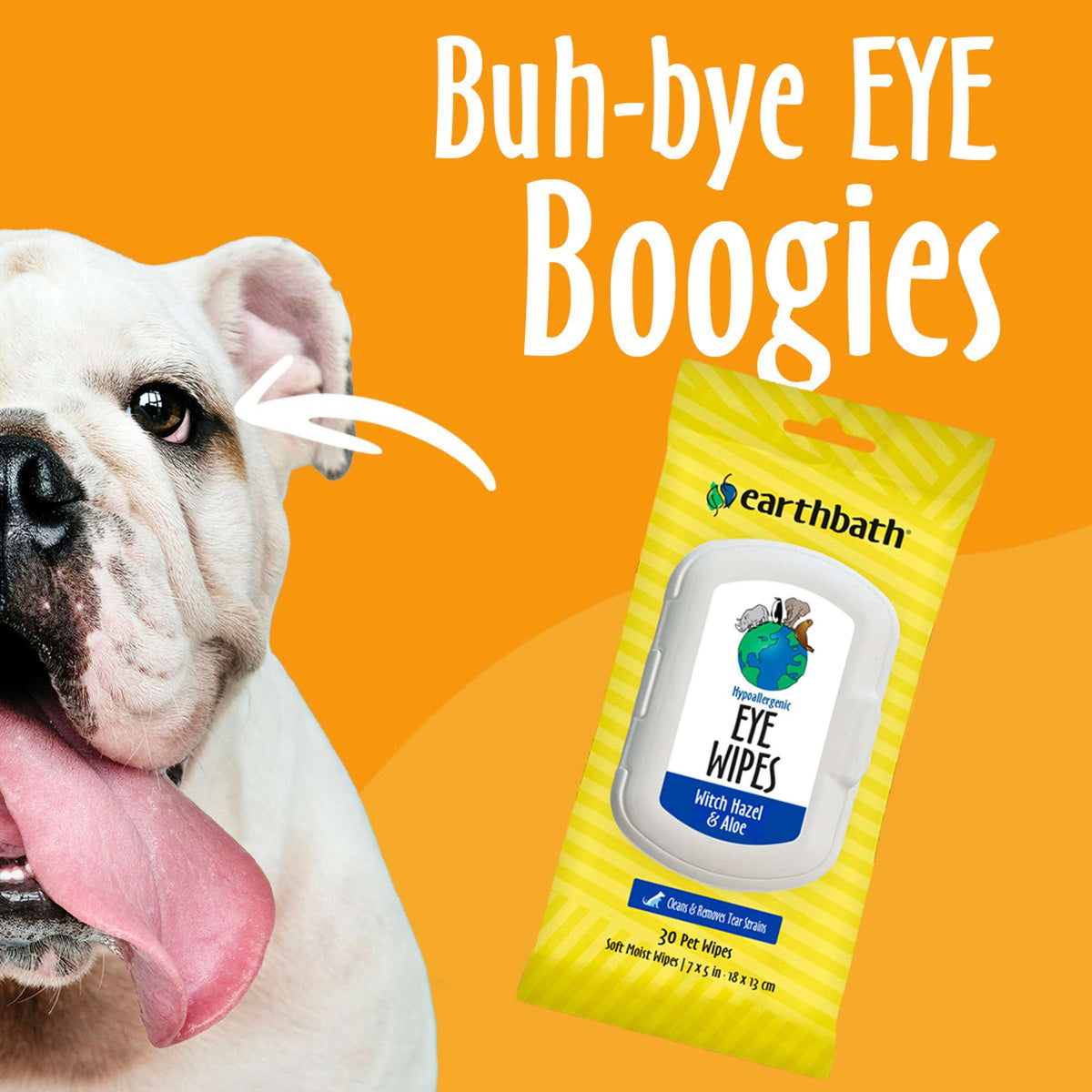 Earthbath Pet Hypoallergenic Eye Wipes Witch Hazel & Aloe