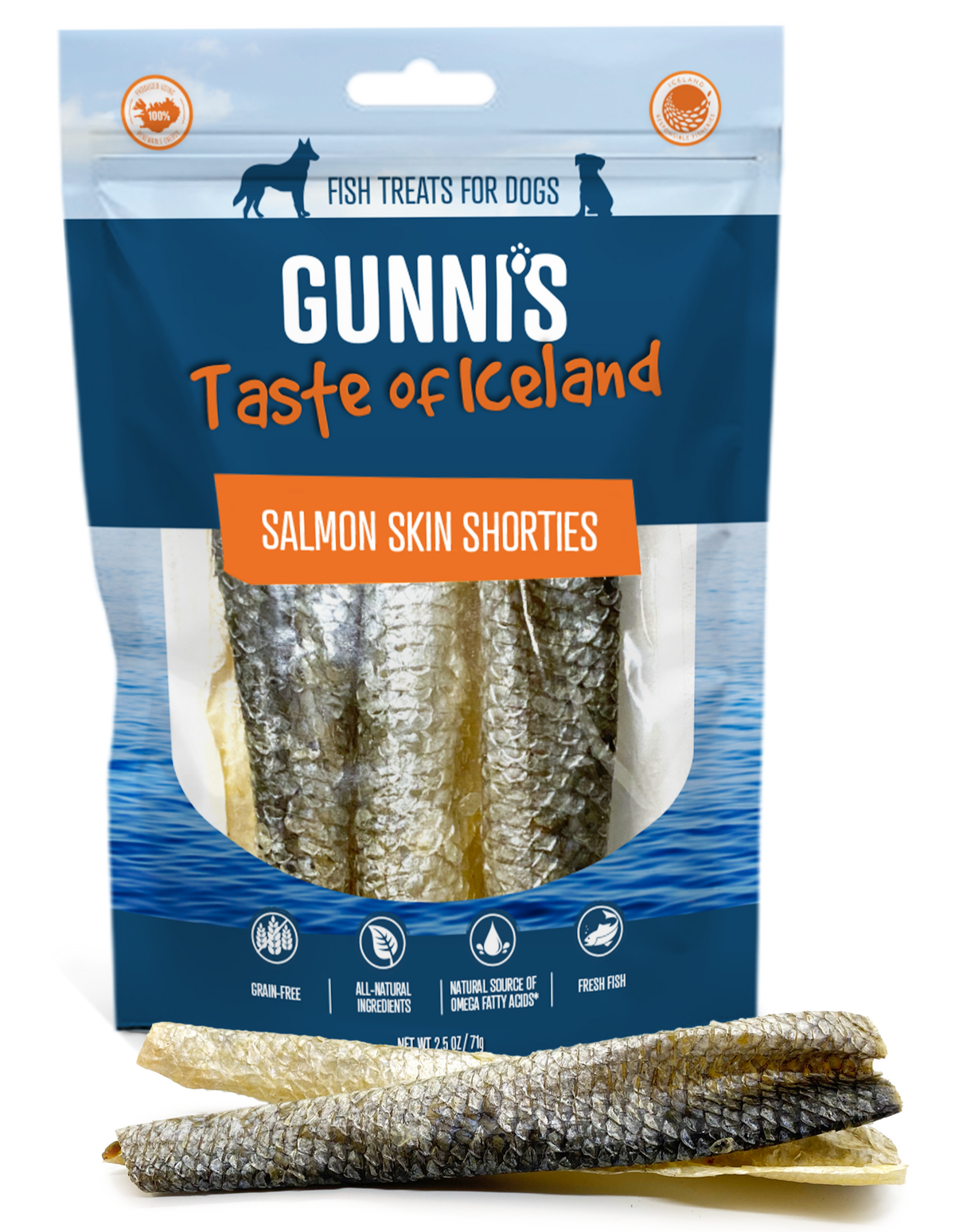 Gunni&#39;s Pet Taste of Iceland Salmon Skin Shorties Dog Treats