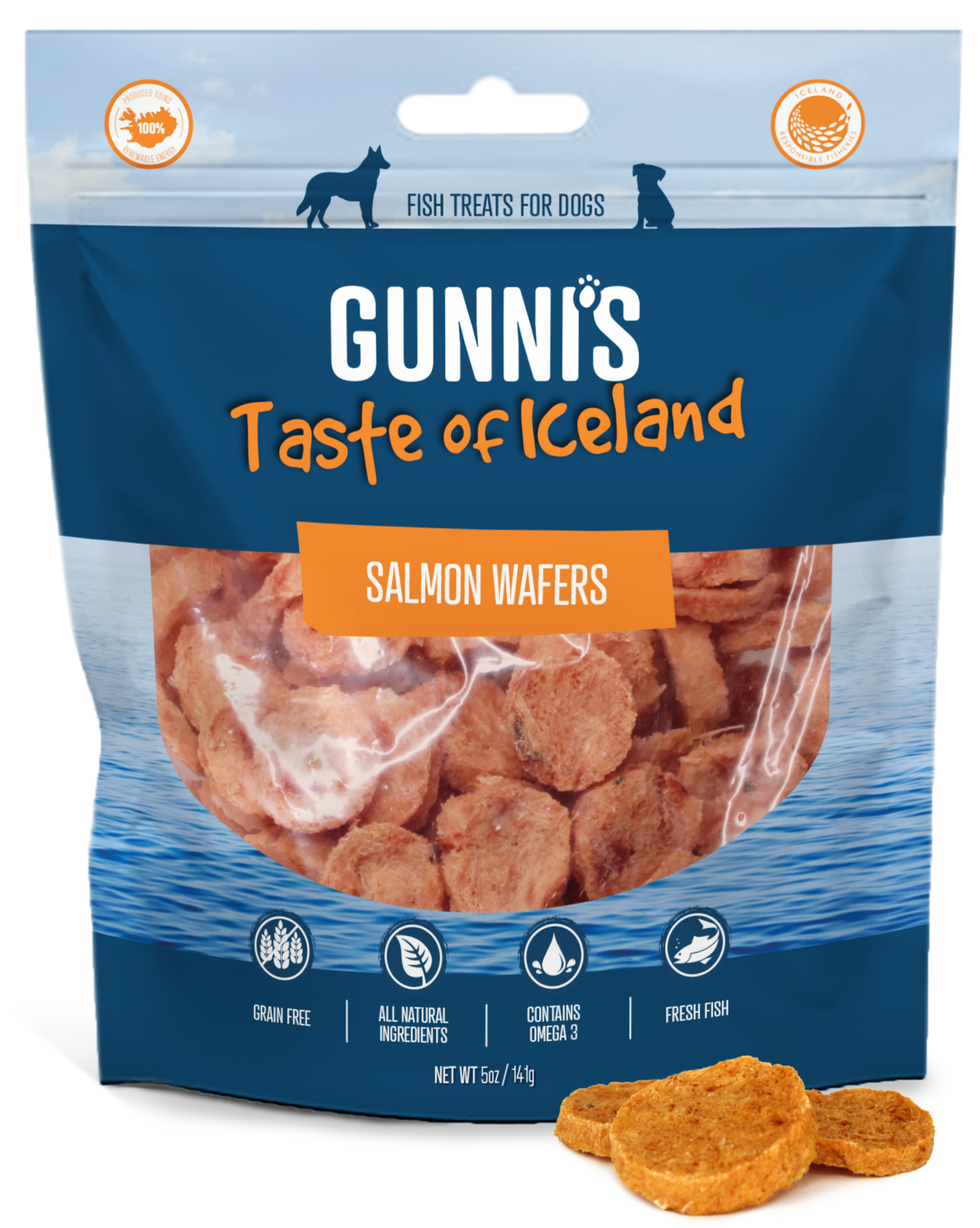 Gunni&#39;s Pet Taste of Iceland Salmon Wafers Dog Treats