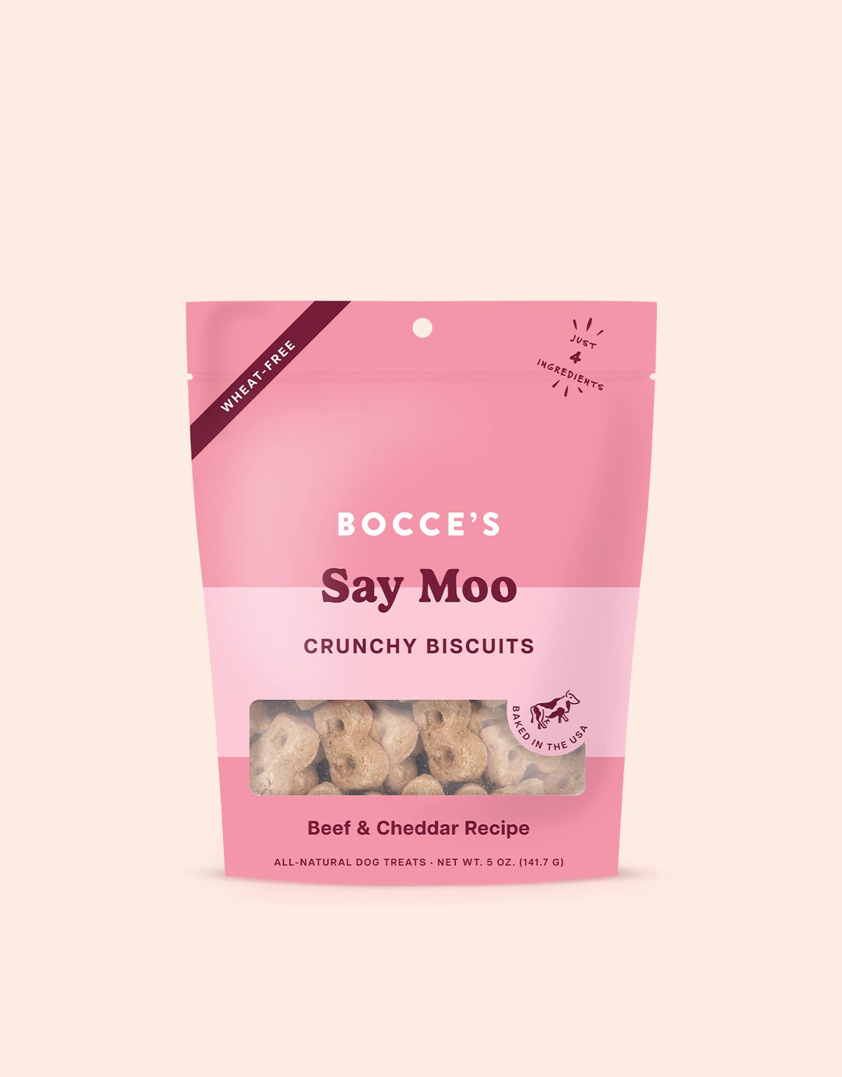 Bocce&#39;s Bakery Crunchy Biscuits Say Moo Beef and Cheddar Dog Treats