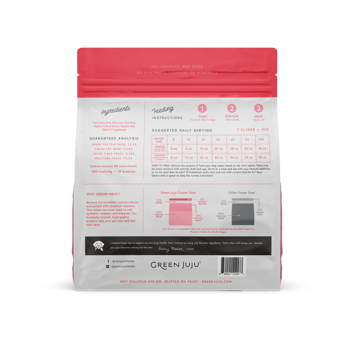 Green Juju Pork Recipe Frozen Raw Dog Food
