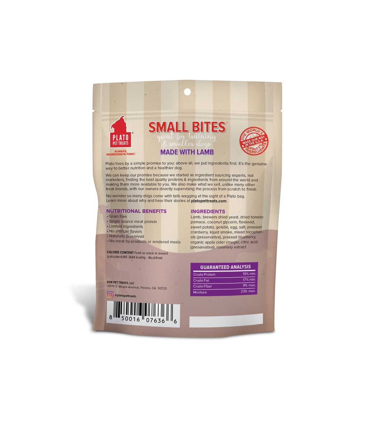 Plato Pet Treats Small Bites Lamb for Dogs