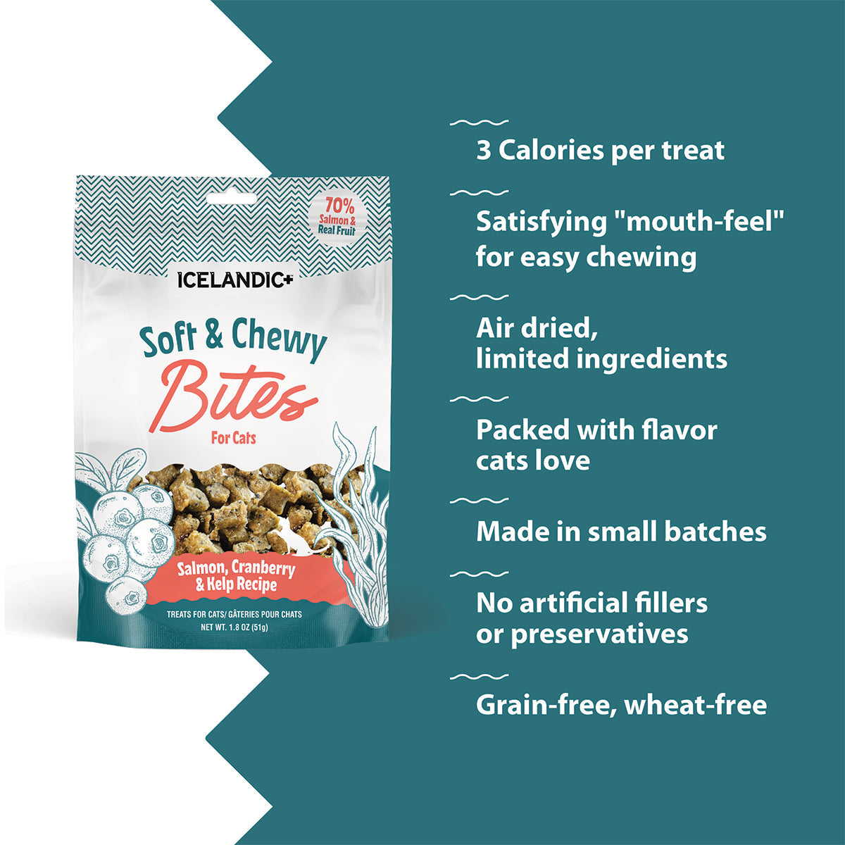 Icelandic+ Soft & Chewy Bites Salmon, Cranberry & Kelp Cat Treats