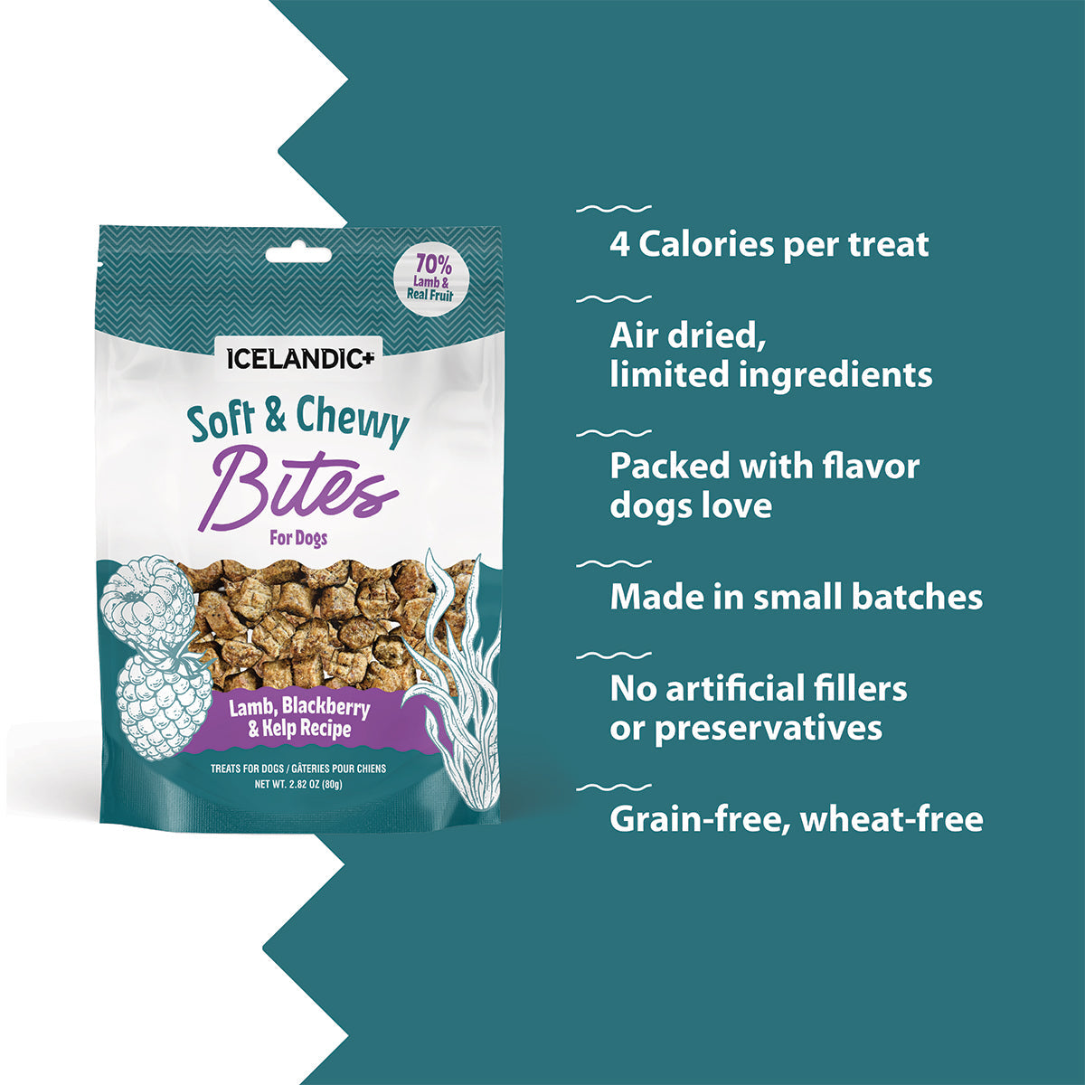 Icelandic+ Soft & Chewy Bites Lamb, Blueberry & Kelp Dog Treats