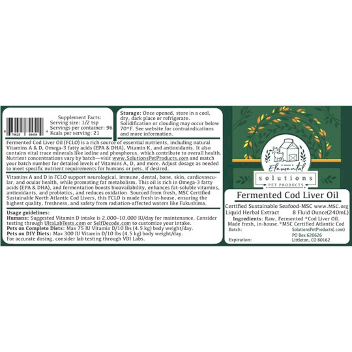 Solutions Pet Products Fermented Cod Liver Oil for Dogs &amp; Cats