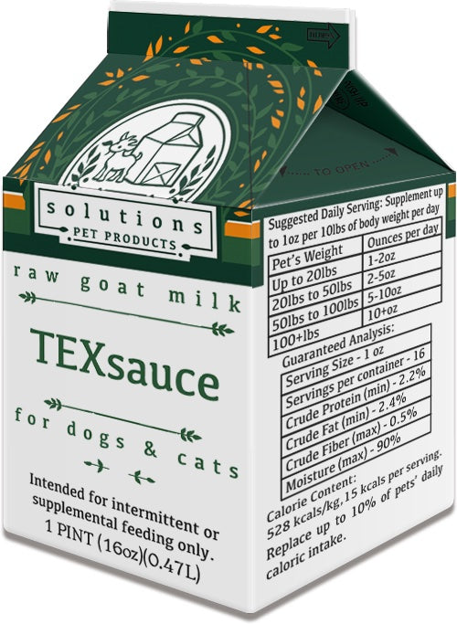 Solutions Pet Products TexSauce Frozen Raw Goat Milk for Dogs and Cats