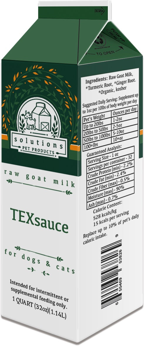 Solutions Pet Products TexSauce Frozen Raw Goat Milk for Dogs and Cats