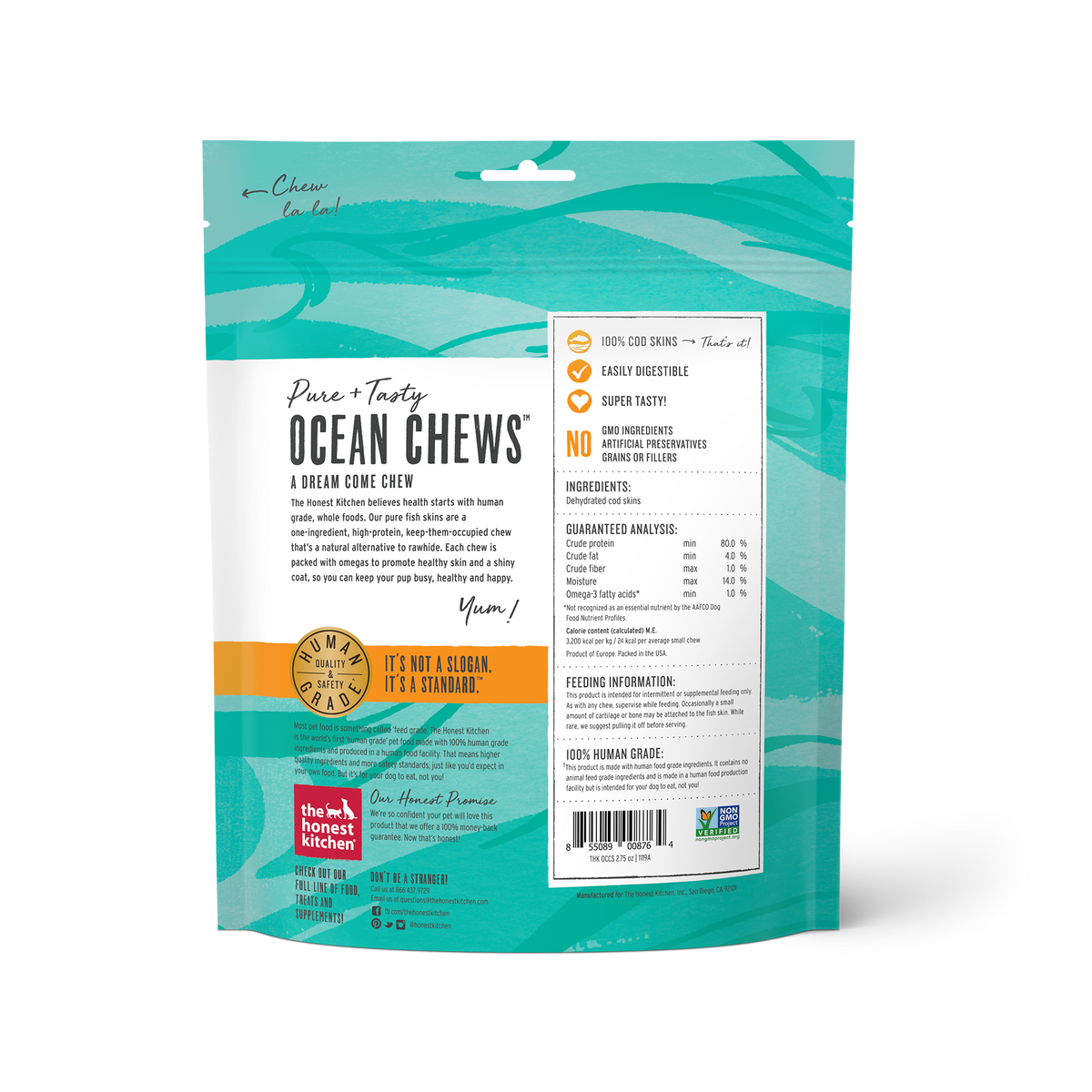 The Honest Kitchen Beams Ocean Chews Cod Skins Dog Treats