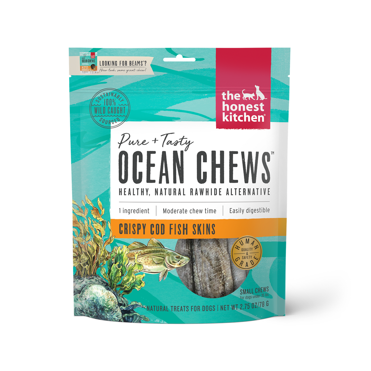 The Honest Kitchen Beams Ocean Chews Cod Skins Dog Treats